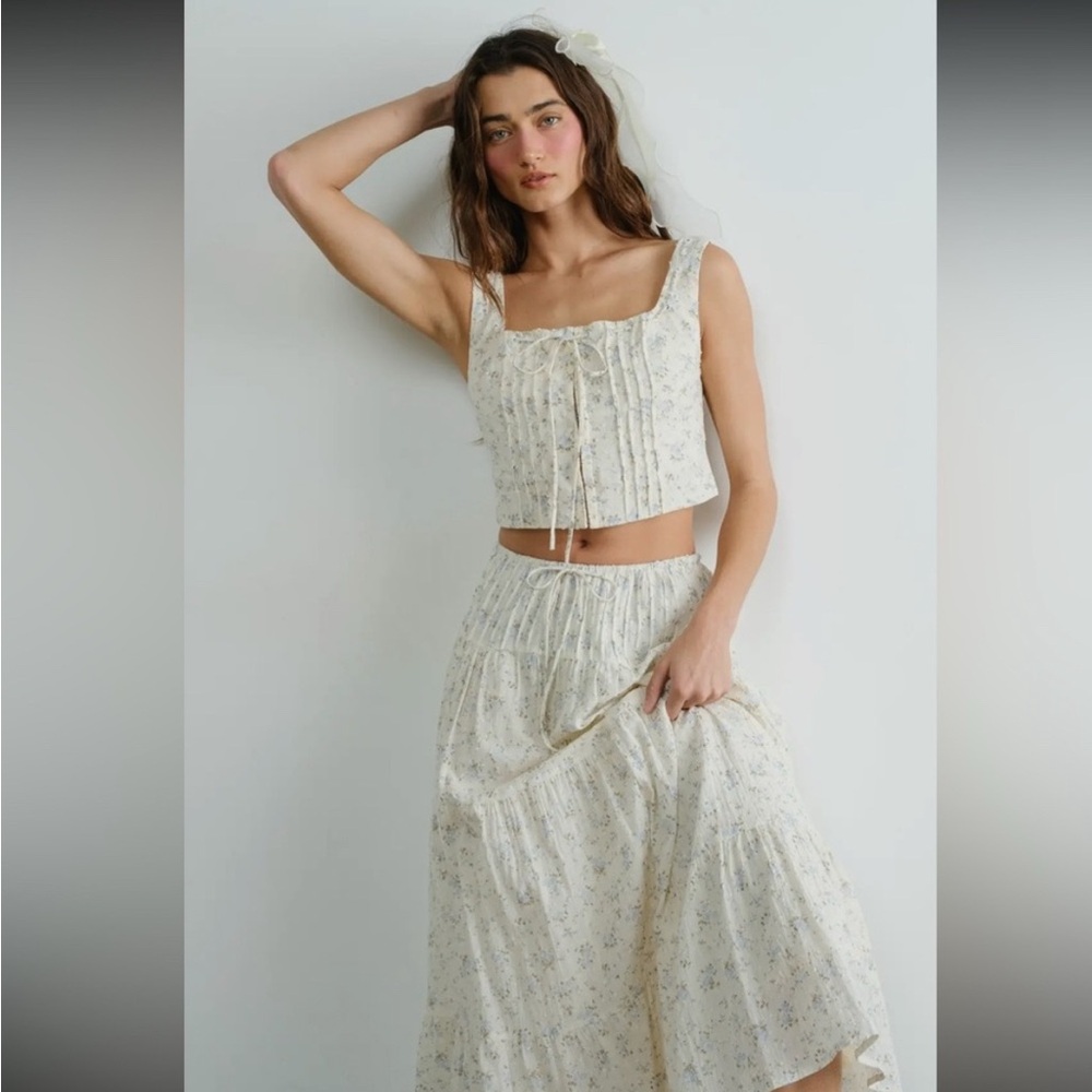 Creamon Floral Corset Top and Skirt Set